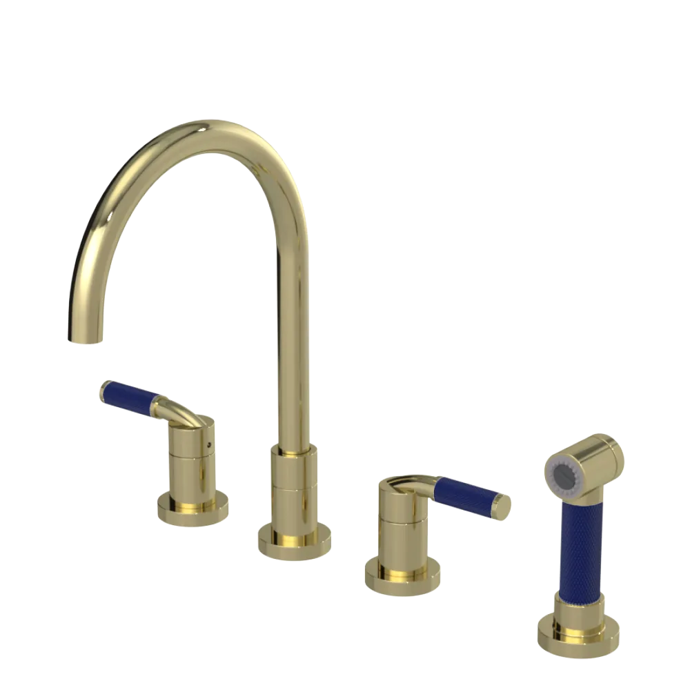 Rubinet Widespread Kitchen Set with Hand Spray Gold