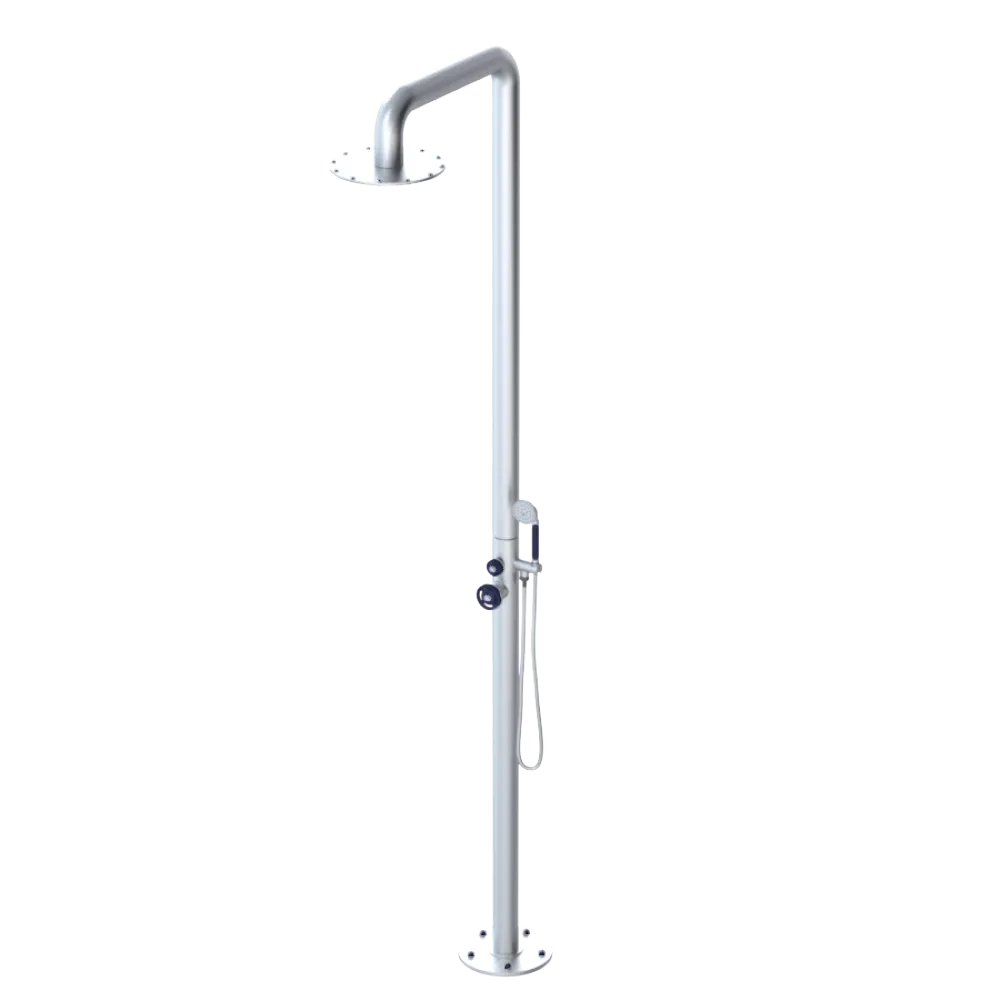 Rubinet Pressure Balance Outdoor Shower with Hand Held Shower & 10" Shower Head - 304 Stainless Steel Satin Chrome