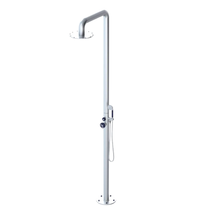 Rubinet Pressure Balance Outdoor Shower with Hand Held Shower & 10" Shower Head - 304 Stainless Steel Satin Chrome