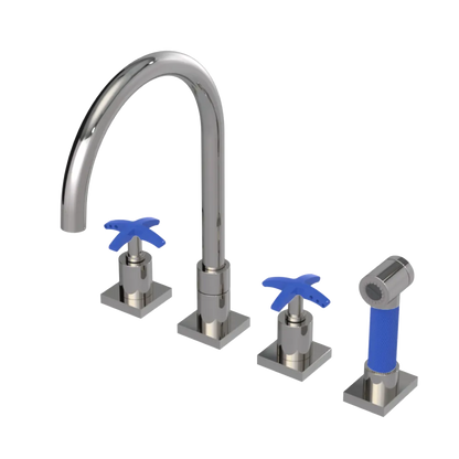 Rubinet Widespread Kitchen Set with Hand Spray Polished Nickel