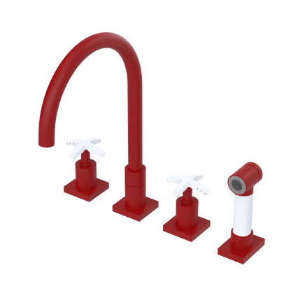 Rubinet Widespread Kitchen Set with Hand Spray Maroon
