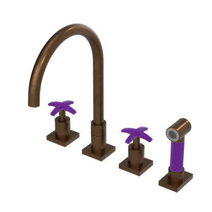Rubinet Widespread Kitchen Set with Hand Spray Tuscan Brass