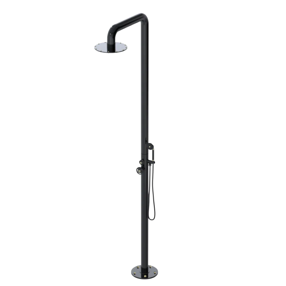 Rubinet Pressure Balance Outdoor Shower with Hand Held Shower & 10" Shower Head - 304 Stainless Steel Black