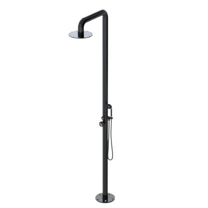 Rubinet Pressure Balance Outdoor Shower with Hand Held Shower & 10" Shower Head - 304 Stainless Steel Black