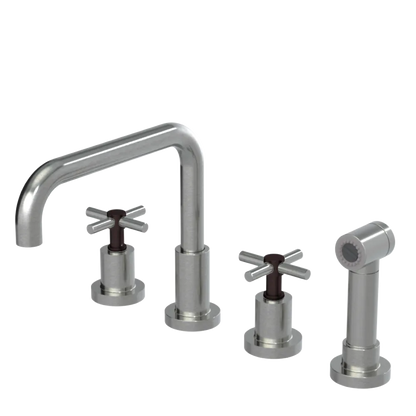 Rubinet Widespread Kitchen Set with Hand Spray Satin Nickel