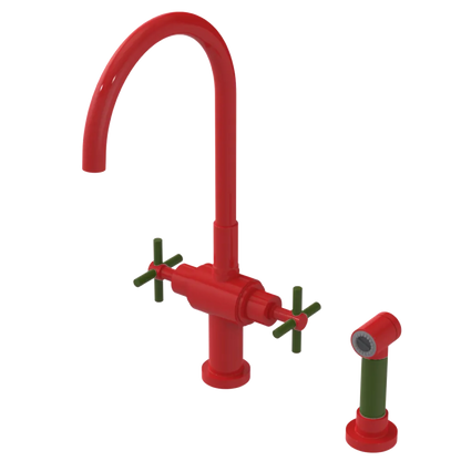 Rubinet Two Handle Single Hole Kitchen Set with LaSalle Spout with Hand Spray Red