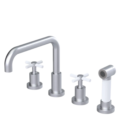 Rubinet Widespread Kitchen Set with Hand Spray Satin Chrome