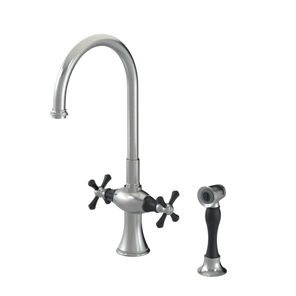 Rubinet Two Handle Single Hole Kitchen Set with Hand Spray Satin Nickel