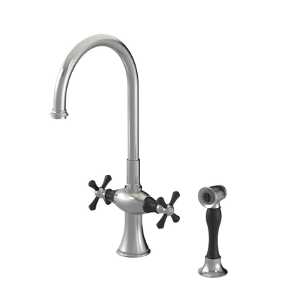 Rubinet Two Handle Single Hole Kitchen Set with Hand Spray Satin Nickel