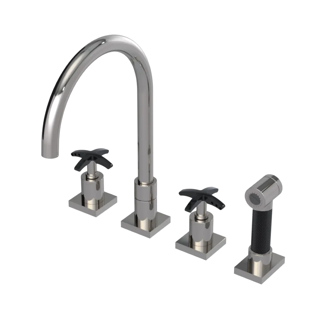 Rubinet Widespread Kitchen Set with Hand Spray Polished Nickel