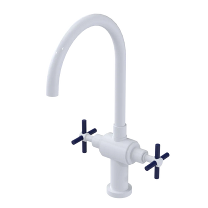 Rubinet Two Handle Single Hole Kitchen Set with LaSalle Spout White