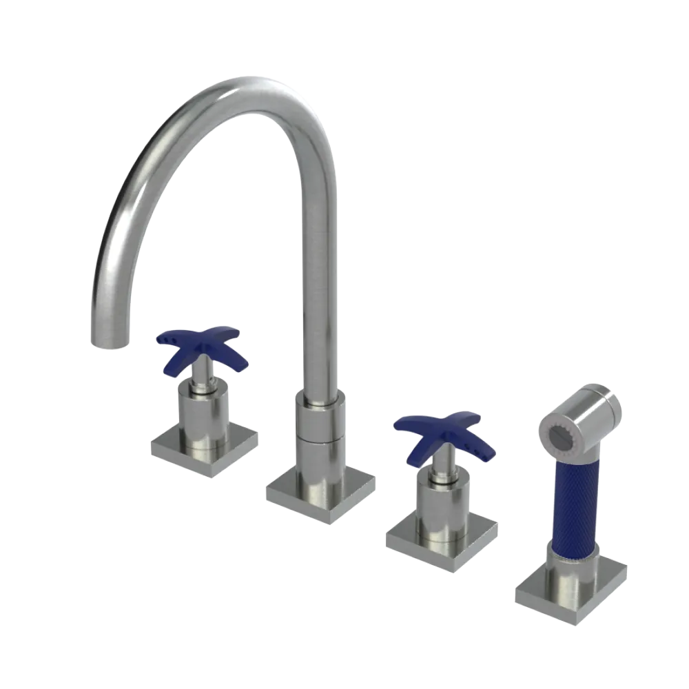Rubinet Widespread Kitchen Set with Hand Spray Satin Nickel