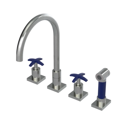 Rubinet Widespread Kitchen Set with Hand Spray Satin Nickel