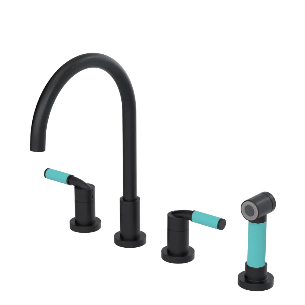 Rubinet Widespread Kitchen Set with Hand Spray Matt Black