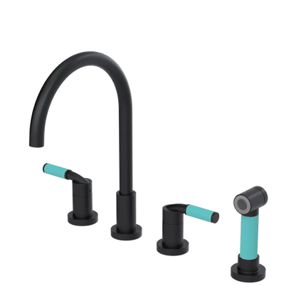 Rubinet Widespread Kitchen Set with Hand Spray Matt Black