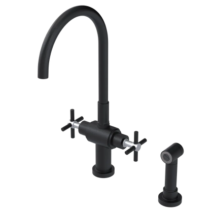 Rubinet Two Handle Single Hole Kitchen Set with LaSalle Spout with Hand Spray Matt Black