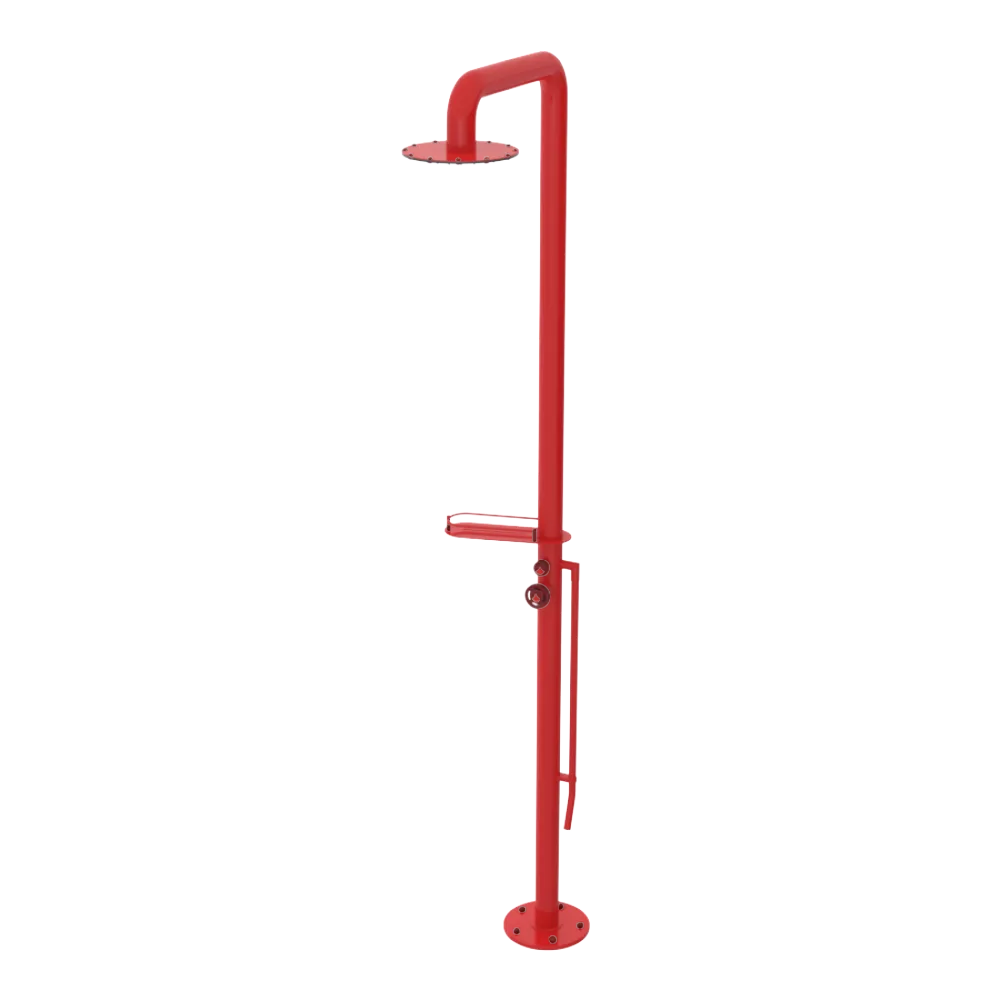 Rubinet Pressure Balance Outdoor Shower with Foot Rinse & 10" Shower Head (with shelf) - 304 Stainless Steel Red