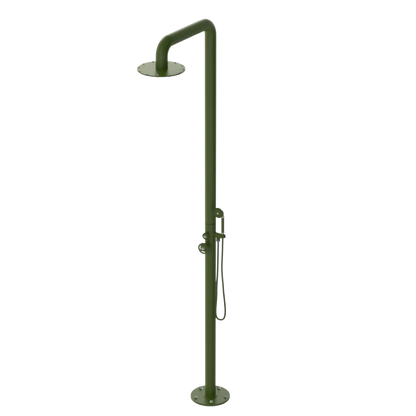 Rubinet Pressure Balance Outdoor Shower with Hand Held Shower & 10" Shower Head - 304 Stainless Steel Green Envy