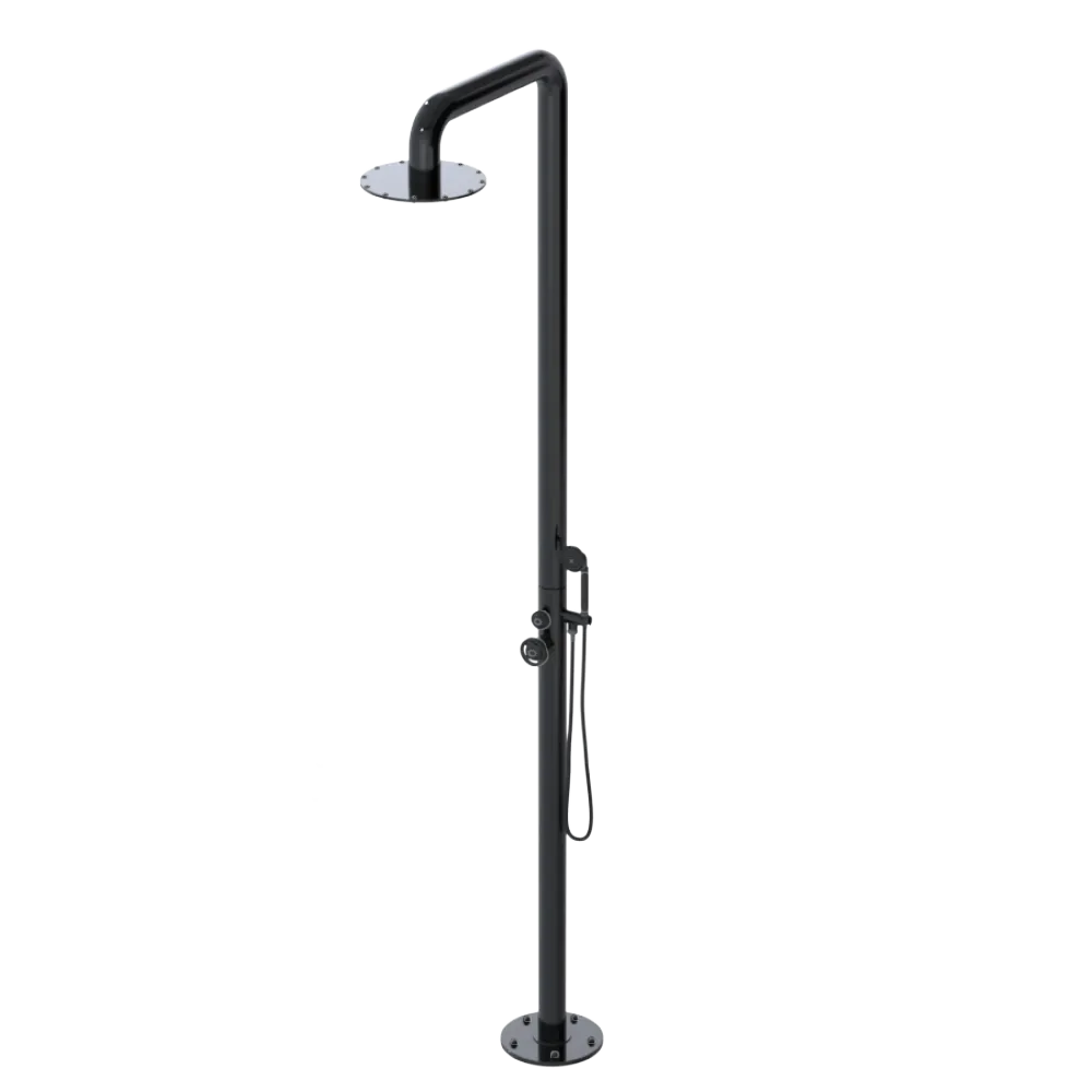 Rubinet Pressure Balance Outdoor Shower with Hand Held Shower & 10" Shower Head - 304 Stainless Steel Black