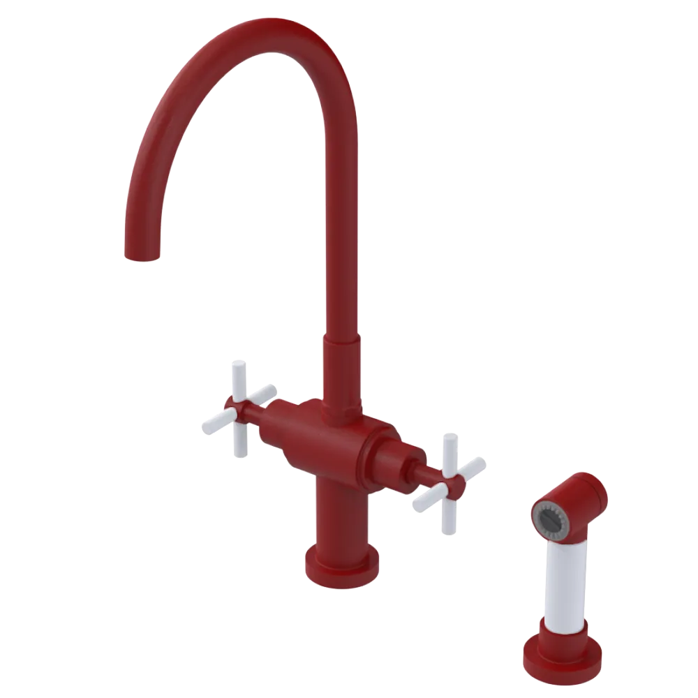 Rubinet Two Handle Single Hole Kitchen Set with LaSalle Spout with Hand Spray Maroon