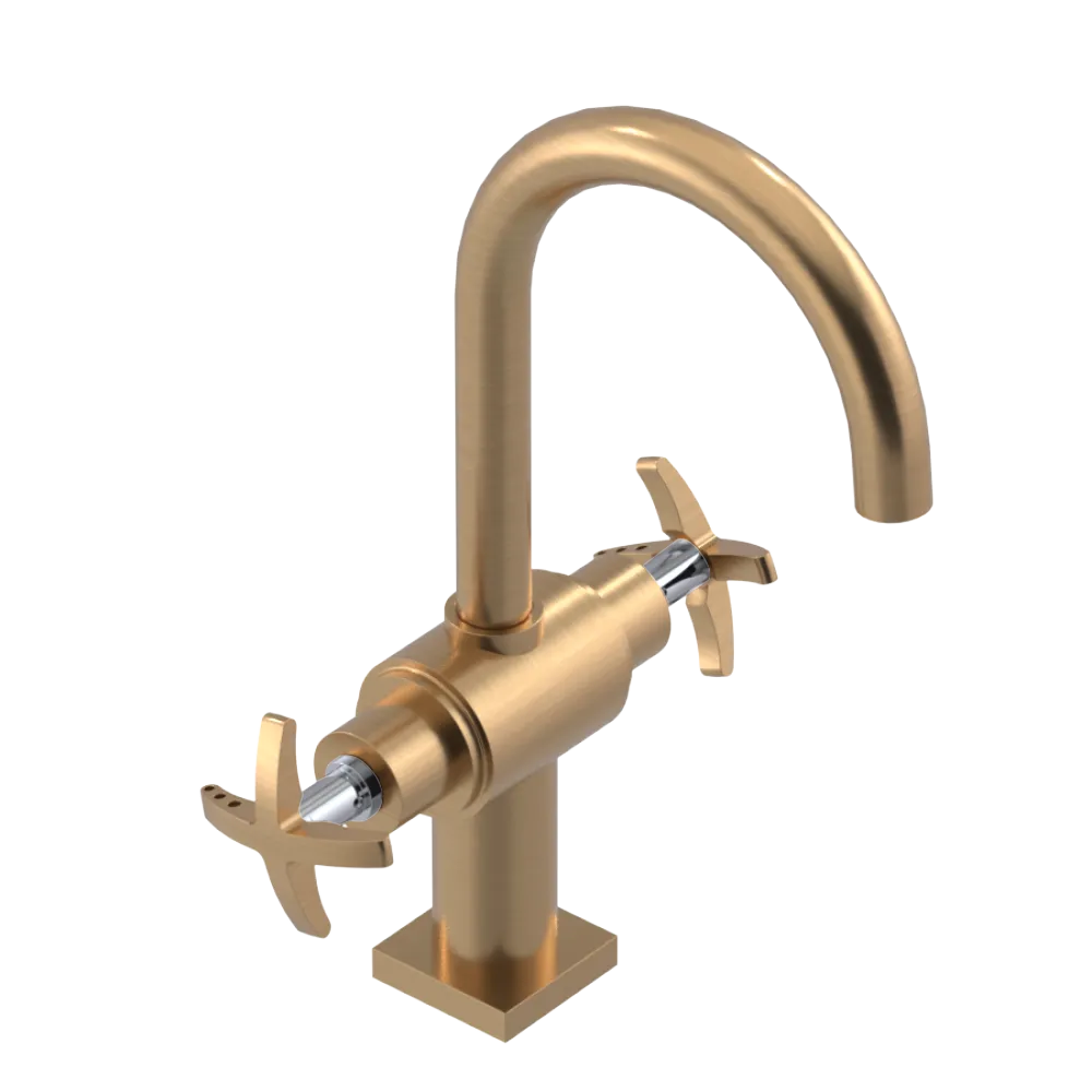Rubinet Single Hole Dual Handle Lav. Set. (less drain) Satin Gold