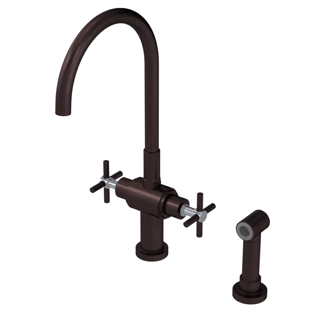 Rubinet Two Handle Single Hole Kitchen Set with LaSalle Spout with Hand Spray Oil Rubbed Bronze