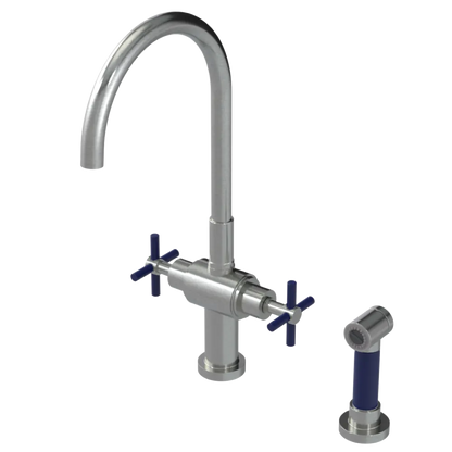 Rubinet Two Handle Single Hole Kitchen Set with LaSalle Spout with Hand Spray Satin Nickel
