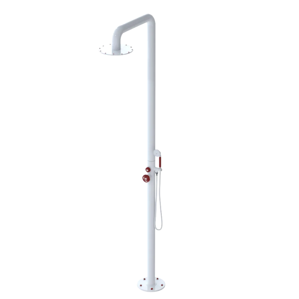 Rubinet Pressure Balance Outdoor Shower with Hand Held Shower & 10" Shower Head - 304 Stainless Steel White