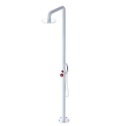 Rubinet Pressure Balance Outdoor Shower with Hand Held Shower & 10" Shower Head - 304 Stainless Steel White