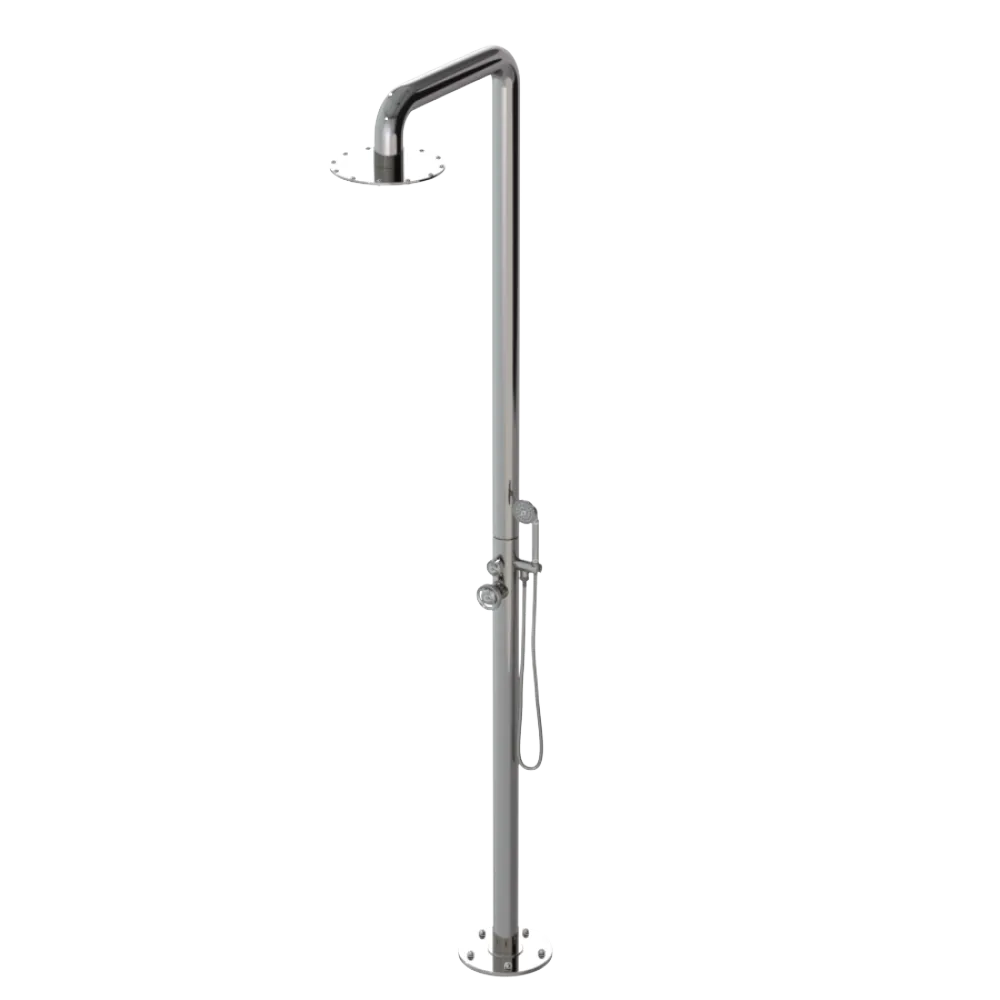 Rubinet Pressure Balance Outdoor Shower with Hand Held Shower & 10" Shower Head - 304 Stainless Steel Polished Nickel