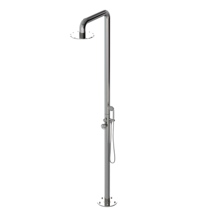 Rubinet Pressure Balance Outdoor Shower with Hand Held Shower & 10" Shower Head - 304 Stainless Steel Polished Nickel