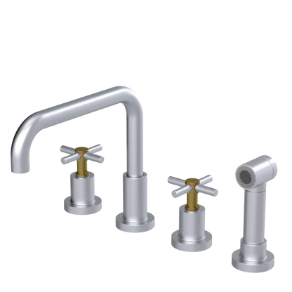 Rubinet Widespread Kitchen Set with Hand Spray Satin Chrome