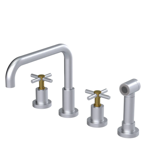 Rubinet Widespread Kitchen Set with Hand Spray Satin Chrome