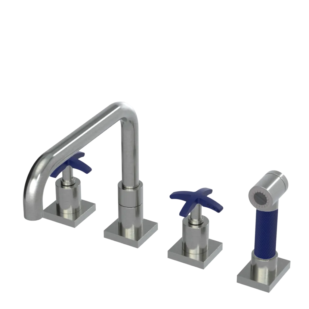 Rubinet Widespread Kitchen Set with Genesis Spout with Hand Spray Satin Nickel
