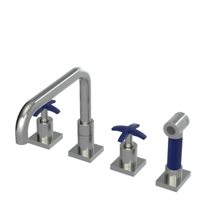 Rubinet Widespread Kitchen Set with Genesis Spout with Hand Spray Satin Nickel