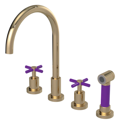 Rubinet Widespread Kitchen Set with LaSalle Spout with Hand Spray Gold