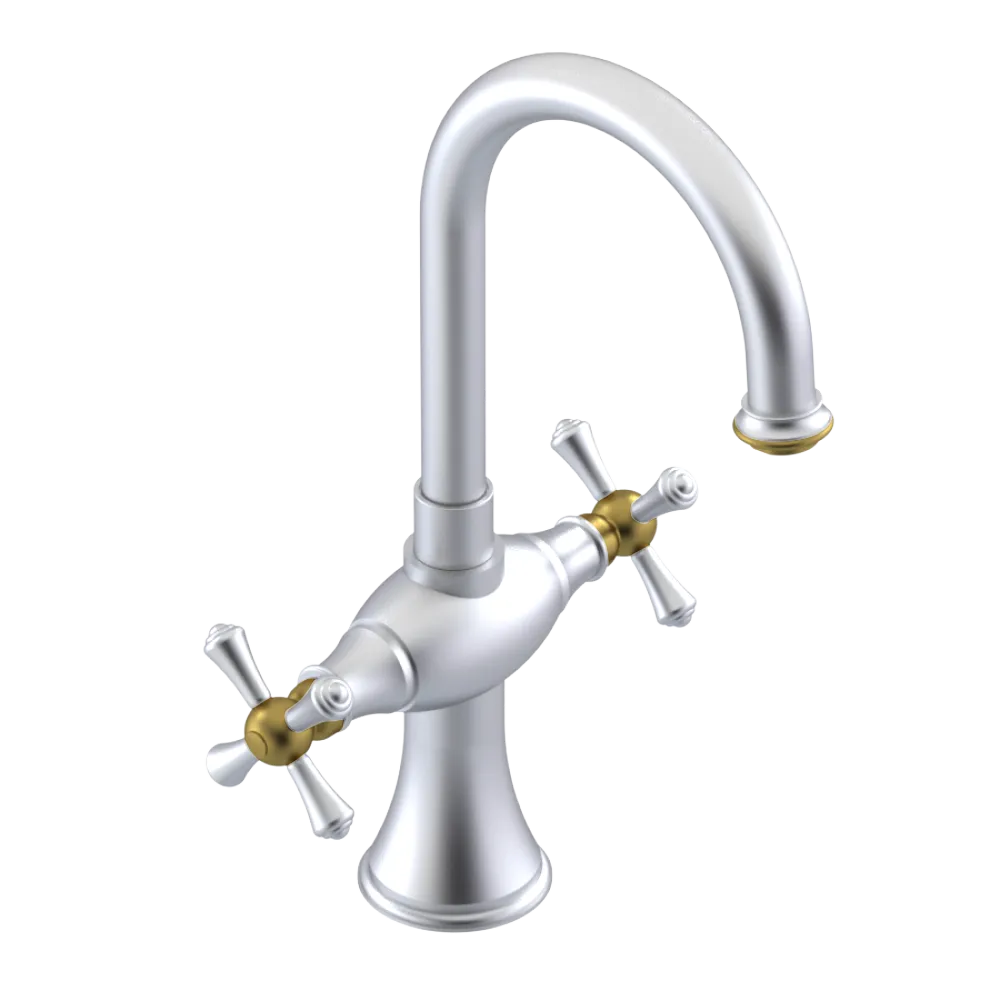 Rubinet Single Hole Dual Handle Lav. Set. (less drain) Satin Chrome