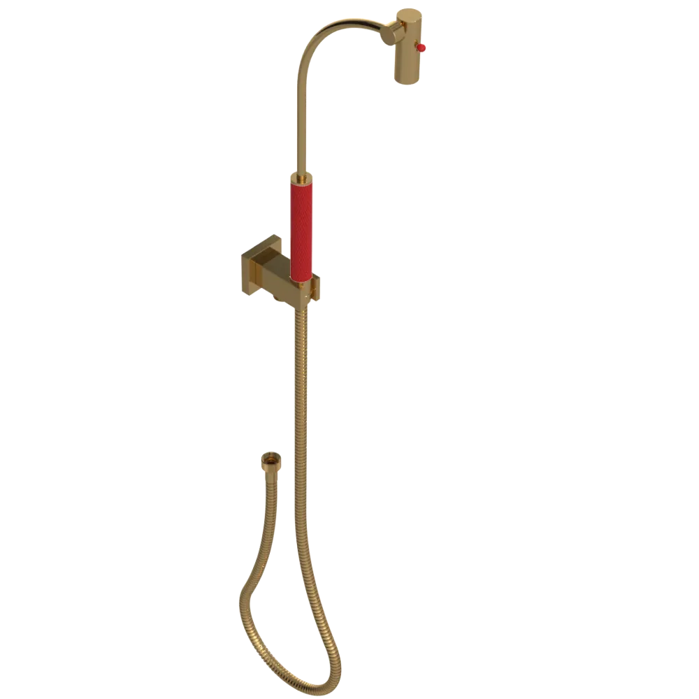 Rubinet Hand Held Shower Bidet with Extended Reach & Dual Function Spray Including Wall Bracket with Supply & Hose (Square) Gold