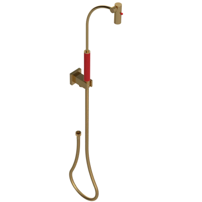 Rubinet Hand Held Shower Bidet with Extended Reach & Dual Function Spray Including Wall Bracket with Supply & Hose (Square) Gold