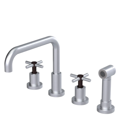 Rubinet Widespread Kitchen Set with Hand Spray Satin Chrome