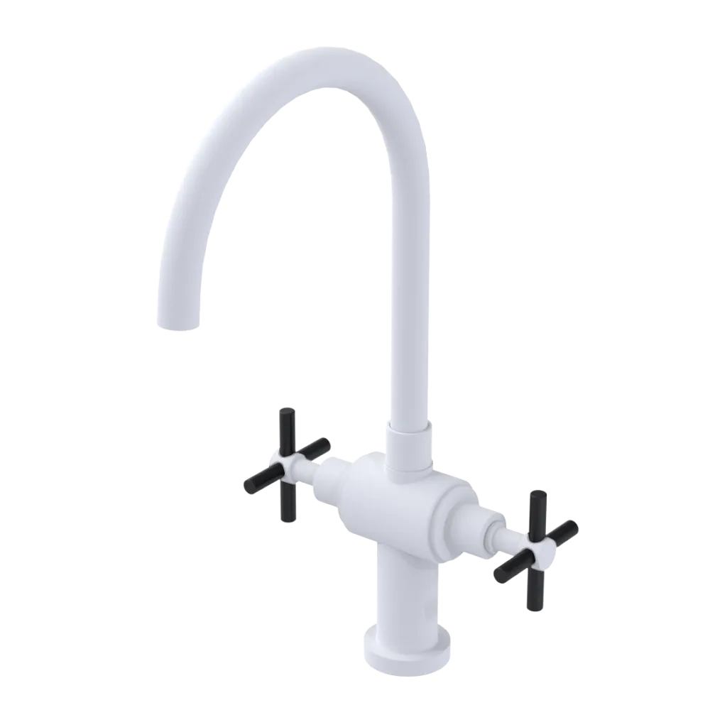Rubinet Two Handle Single Hole Kitchen Set with LaSalle Spout Matt White