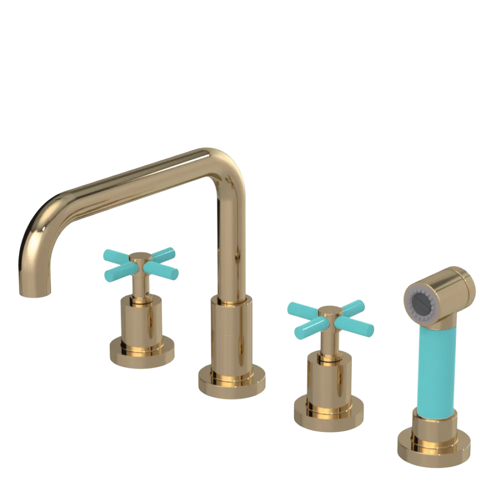 Rubinet Widespread Kitchen Set with Hand Spray Gold