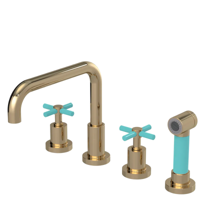 Rubinet Widespread Kitchen Set with Hand Spray Gold