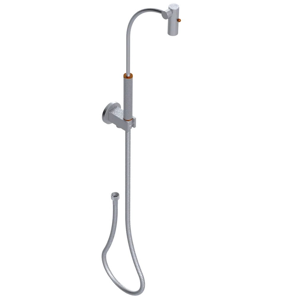 Rubinet Hand Held Shower Bidet with Extended Reach & Dual Function Spray Including Wall Bracket with Supply & Hose (Round) Satin Chrome