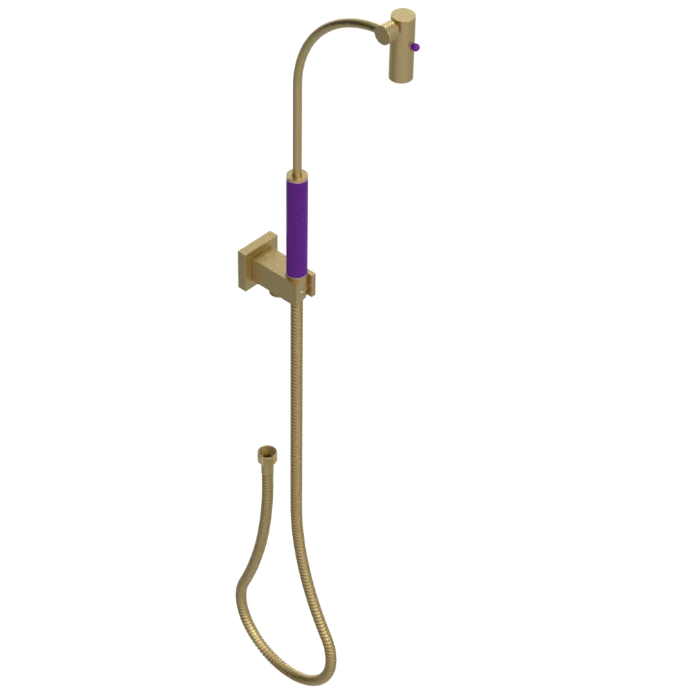 Rubinet Hand Held Shower Bidet with Extended Reach & Dual Function Spray Including Wall Bracket with Supply & Hose (Square) Satin Brass