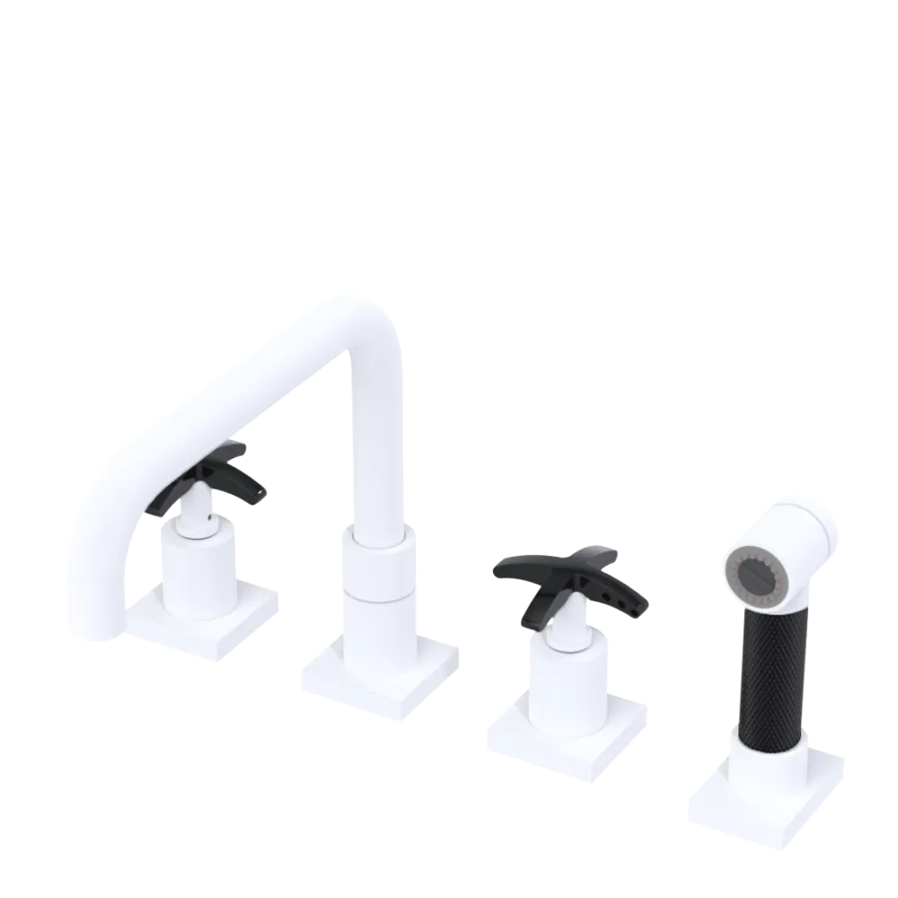 Rubinet Widespread Kitchen Set with Genesis Spout with Hand Spray Matt White