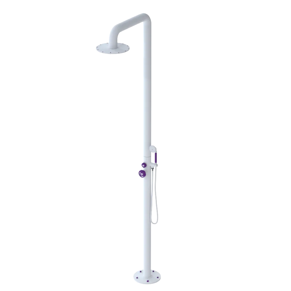 Rubinet Pressure Balance Outdoor Shower with Hand Held Shower & 10" Shower Head - 304 Stainless Steel Matt White