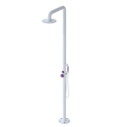 Rubinet Pressure Balance Outdoor Shower with Hand Held Shower & 10" Shower Head - 304 Stainless Steel Matt White