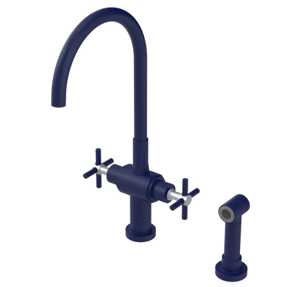 Rubinet Two Handle Single Hole Kitchen Set with LaSalle Spout with Hand Spray Midnight Blue
