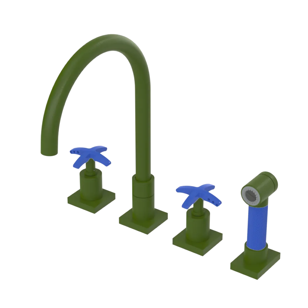 Rubinet Widespread Kitchen Set with Hand Spray Green Envy